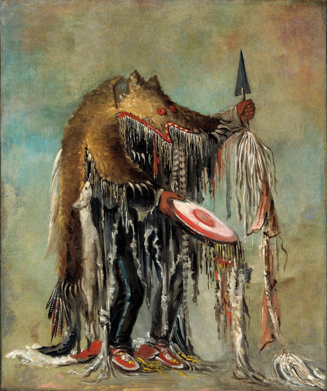 O curandeiro, que faz os seus mistérios a um moribundo de George Catlin