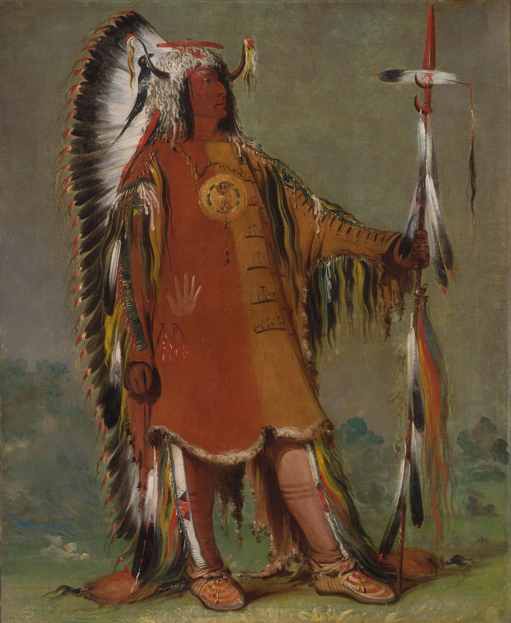 Máh-to-tóh-pa, Quatro Ursos, Segundo Chefe, em traje completo de George Catlin