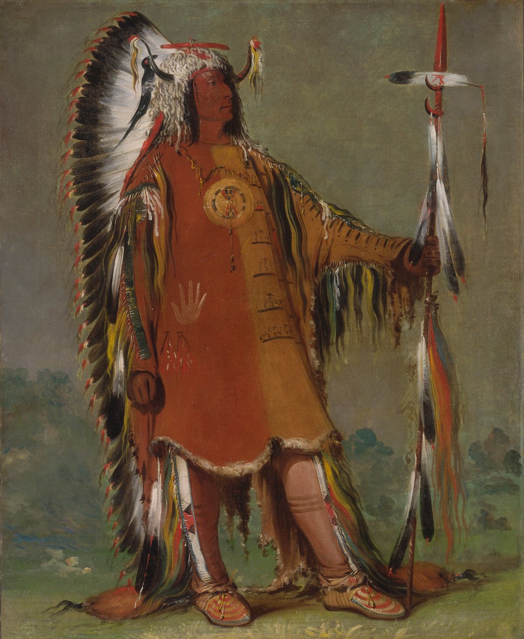 Máh-to-tóh-pa, quatro ursos, segundo chefe, em traje completo, 1832. de George Catlin