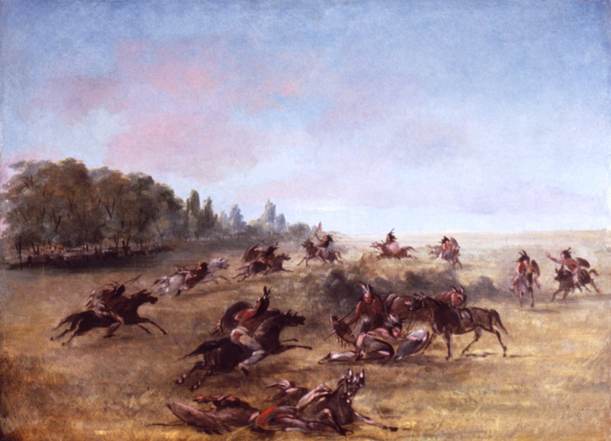 Grupo de guerra montado vasculhando um matagal, 1846-1848. de George Catlin