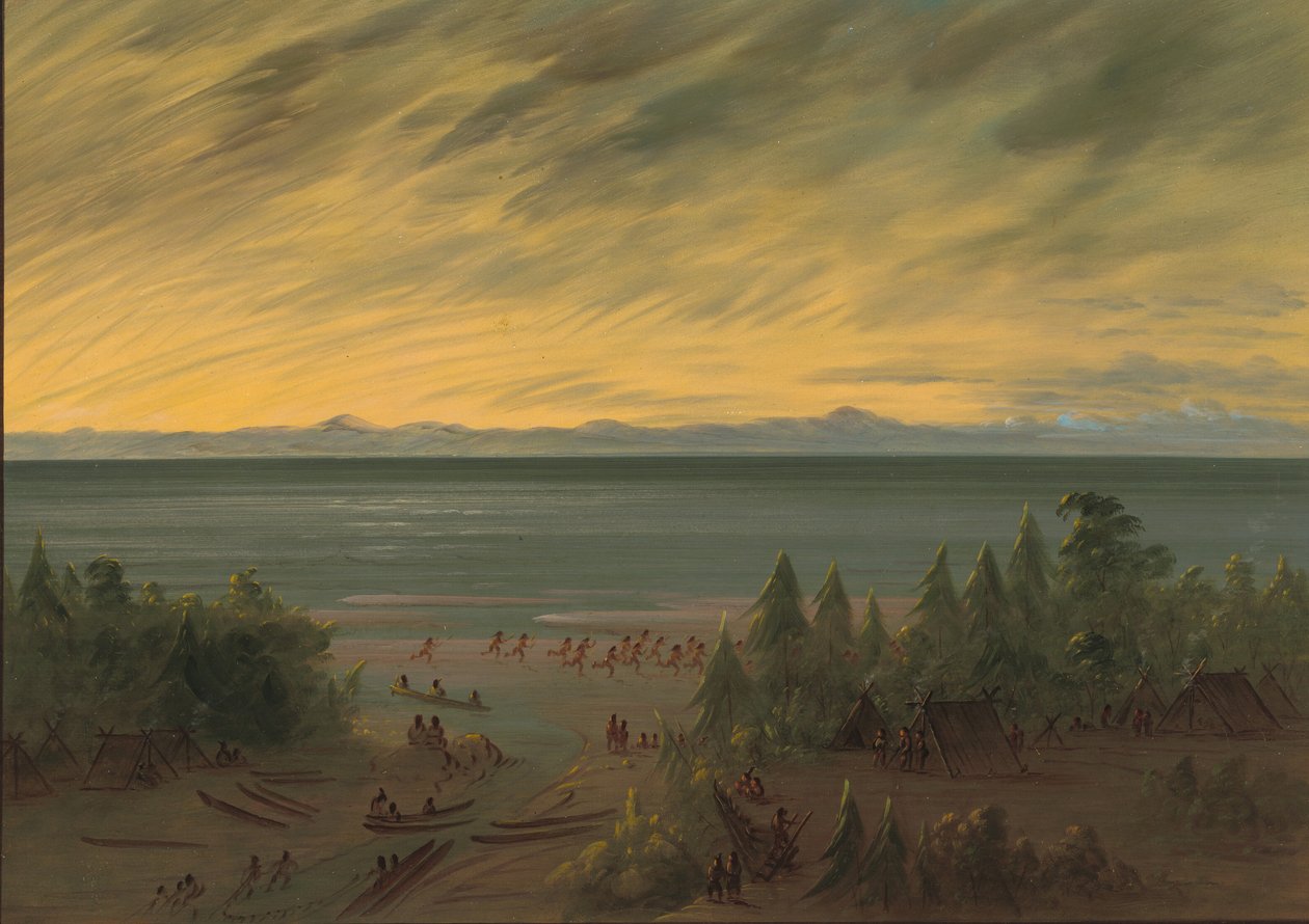 Aldeia de Nayas ao pôr do sol, de George Catlin
