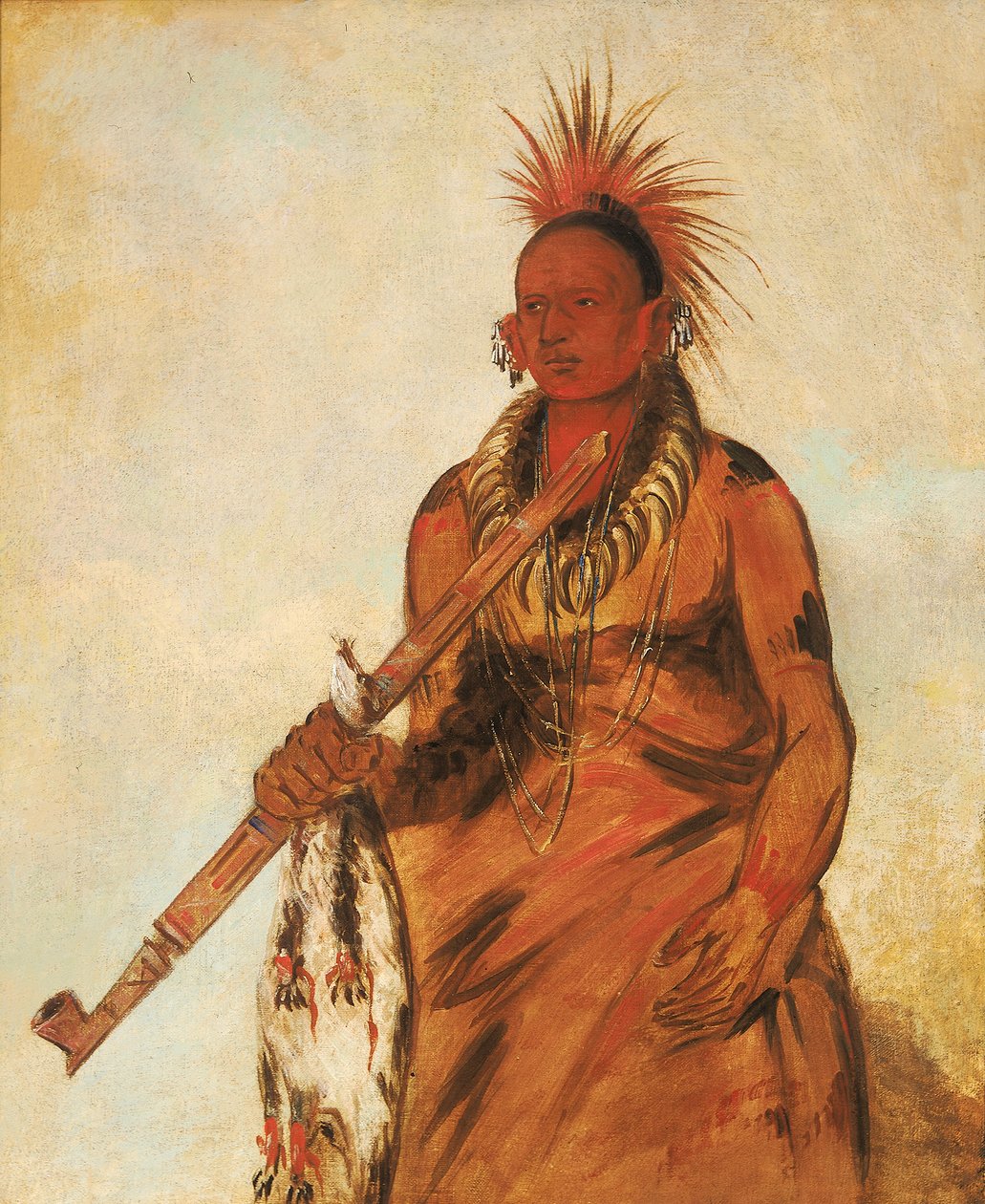 No-o-mún-nee, Caminha na chuva, um guerreiro, 1832. de George Catlin