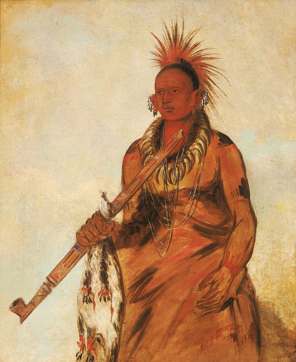 No-o-mún-nee, Caminha na chuva, um guerreiro de George Catlin