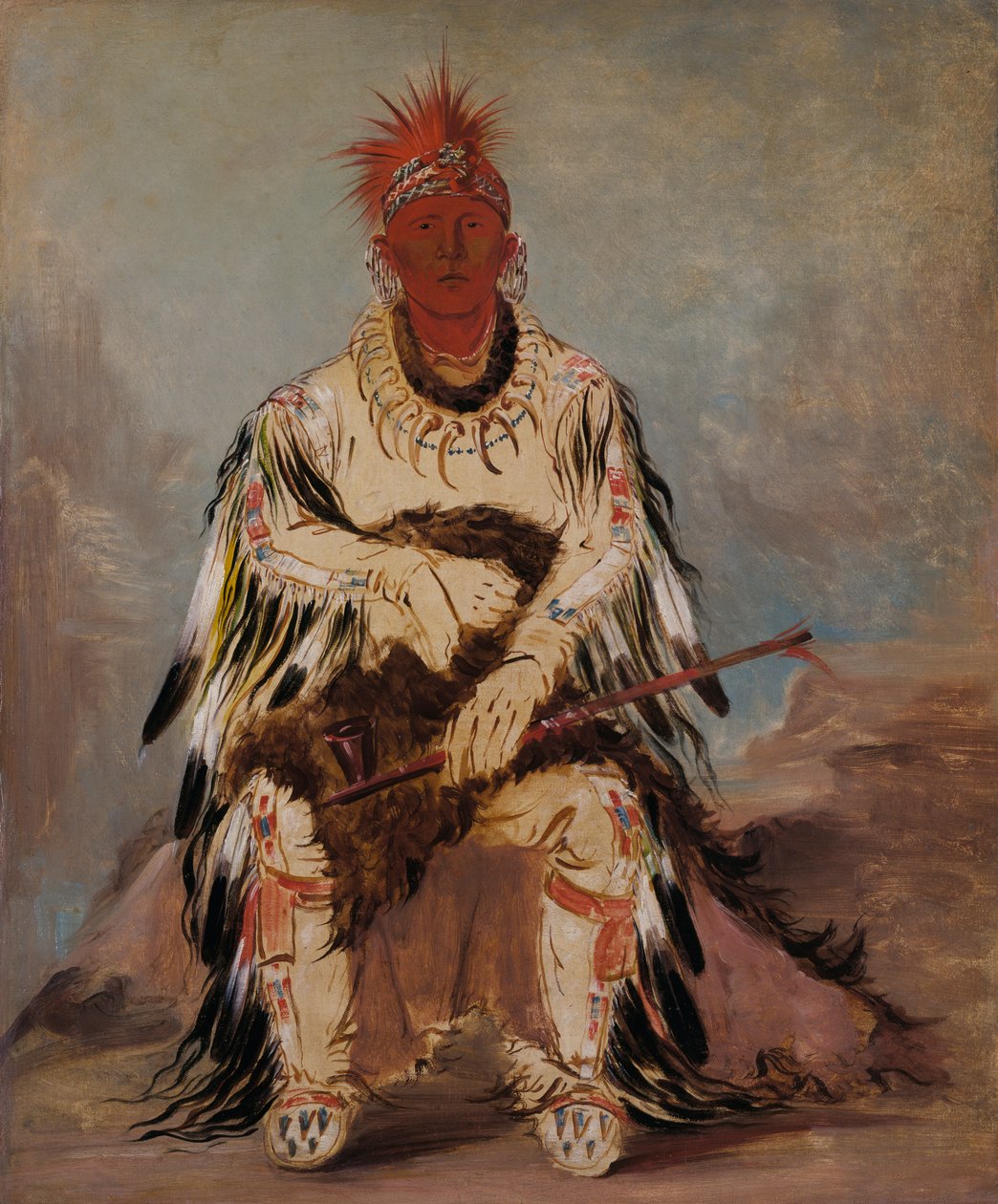 No-wáy-ke-súg-gah, Aquele que ataca dois ao mesmo tempo, um bravo, 1832. de George Catlin