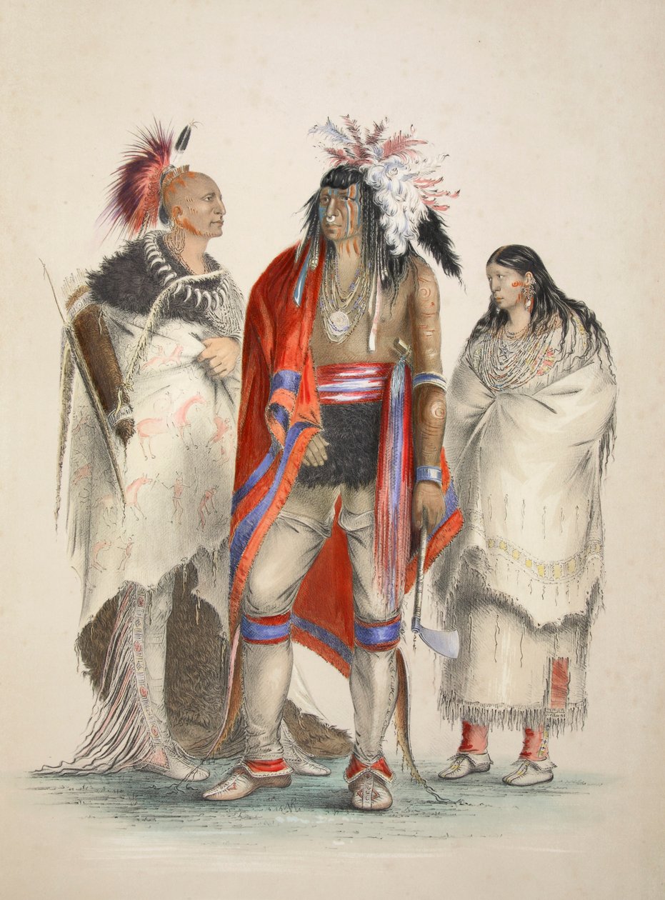 Índios norte-americanos, pub. Litografia colorida de 1845. de George Catlin