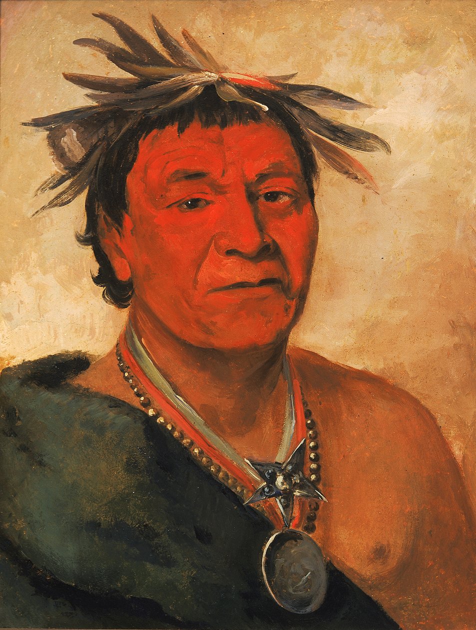 O-ho-páh-sha, Pequeno Grito, um Distinto Guerreiro, 1831. de George Catlin