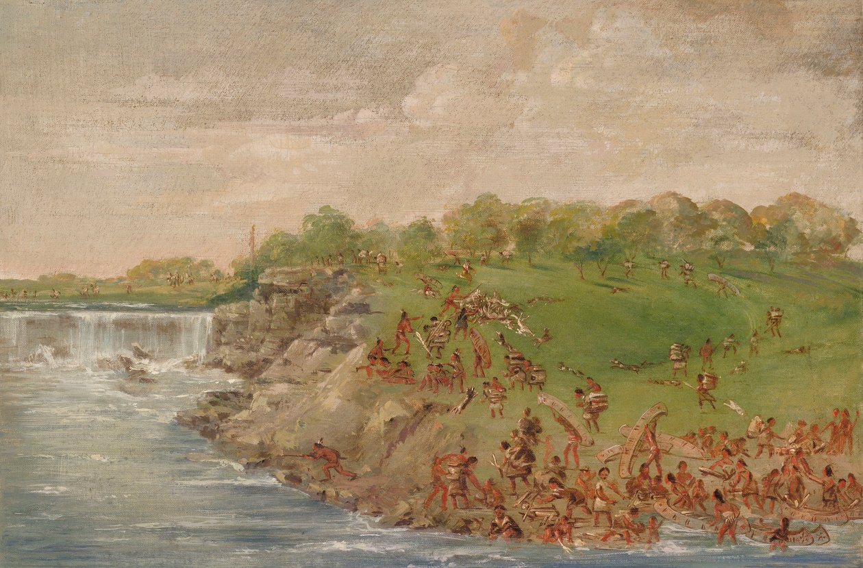 Transporte Ojibwa à volta das cataratas de Santo António de George Catlin