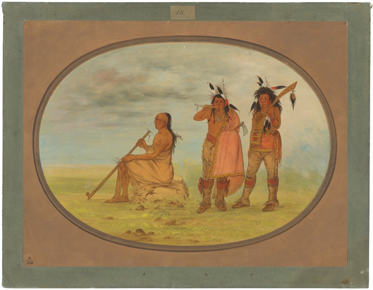 Velho chefe menomonie com dois jovens galãs de George Catlin