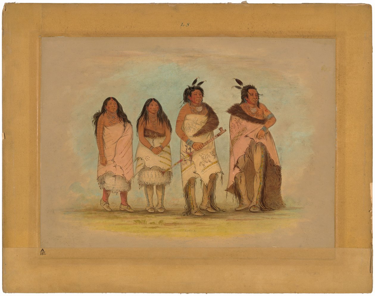 Chefe Pawneepict, duas filhas e um guerreiro de George Catlin