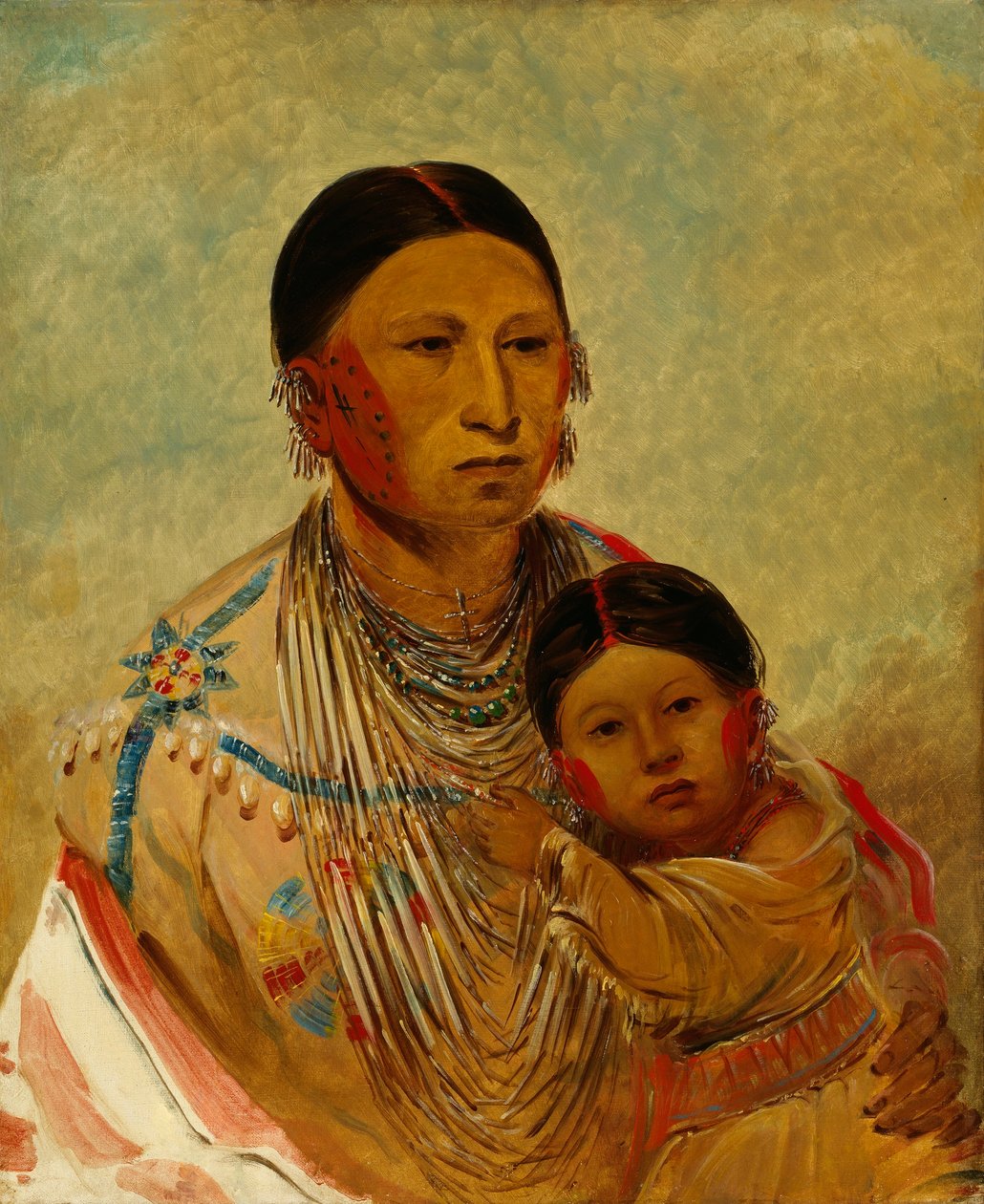 Ru-ton-ye-wee-ma, pombo pavoneador, esposa de Nuvem Branca de George Catlin