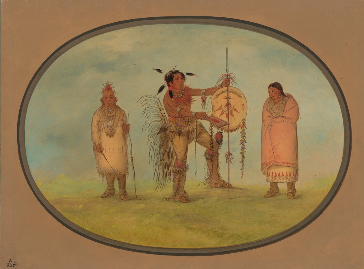 Guerreiro Saukie, sua esposa e um menino, 18611869. de George Catlin