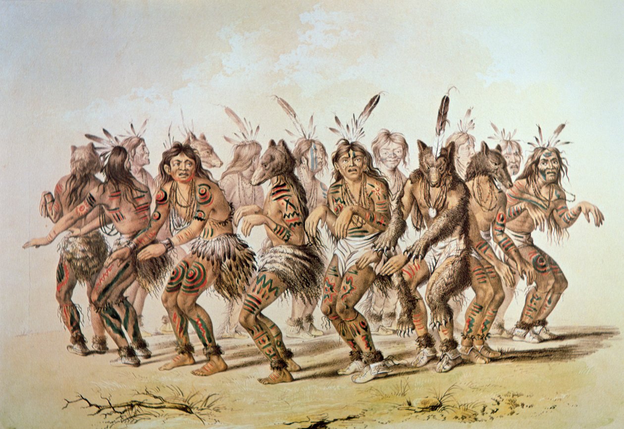 Sioux Bear Dance (cor litho) de George Catlin