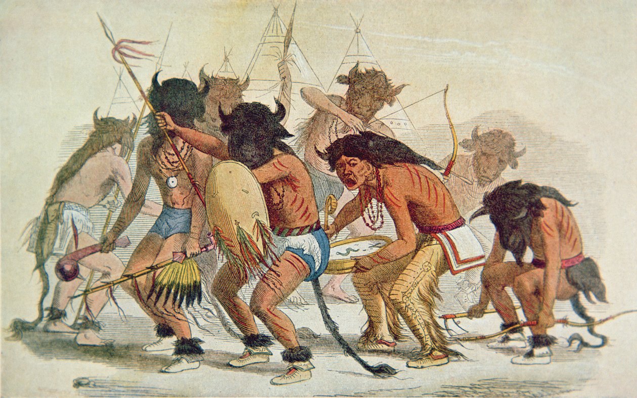 Sioux Buffalo Dance (cor litho) de George Catlin