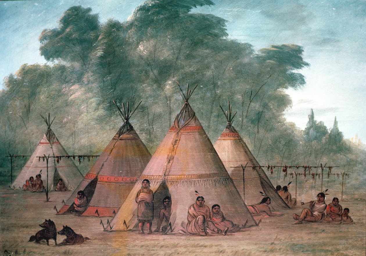Aldeia Sioux (óleo sobre tela) de George Catlin