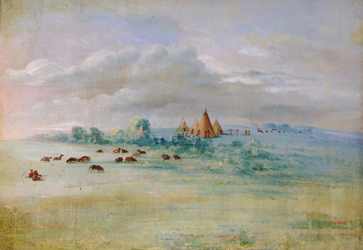 Aldeia Sioux, Lago Calhoun, perto de Fort Snelling de George Catlin