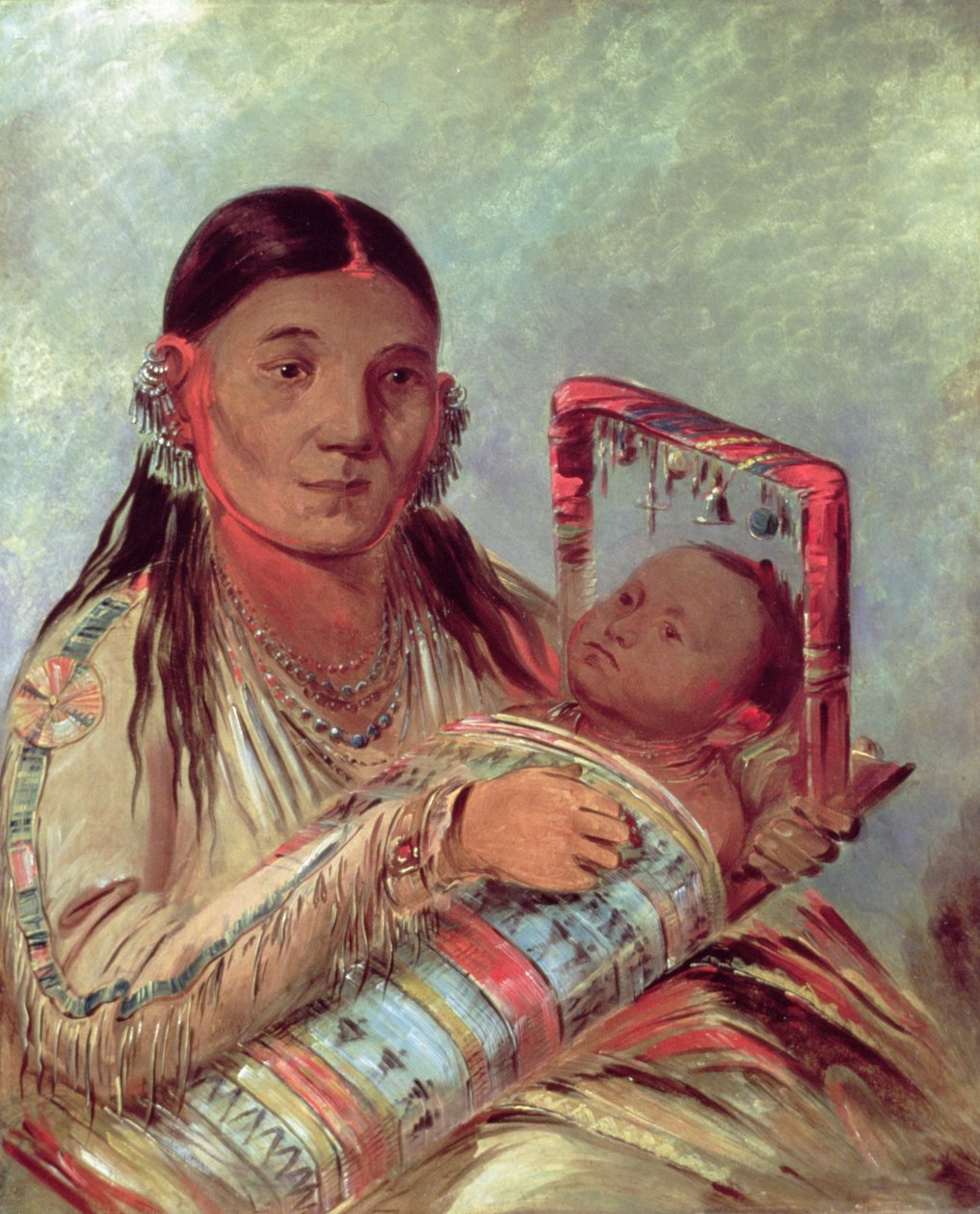Sioux mãe e bebé, c.1830 (óleo sobre tela) de George Catlin