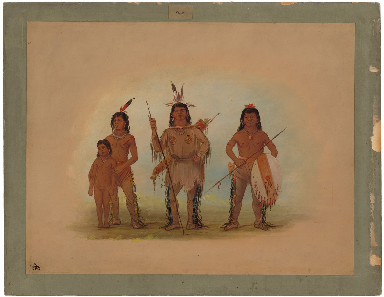 Chefe Spokane, dois guerreiros e um menino de George Catlin