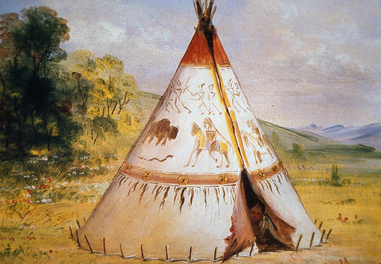 Teepee of the Crow Tribe, c.1850 (óleo sobre tela) de George Catlin