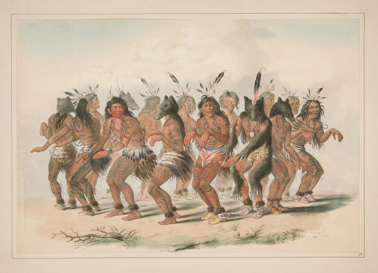 A Dança do Urso, gravura n.º 18 da coleção «North American Indian Portfolio» de George Catlin