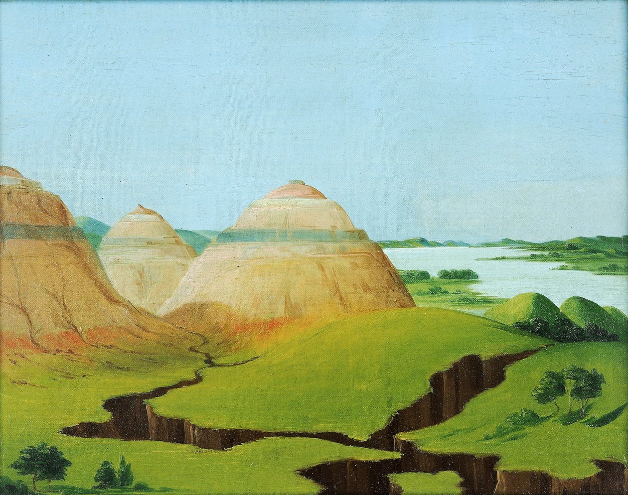 As três cúpulas, penhascos de argila 15 milhas acima da aldeia de Mandan de George Catlin