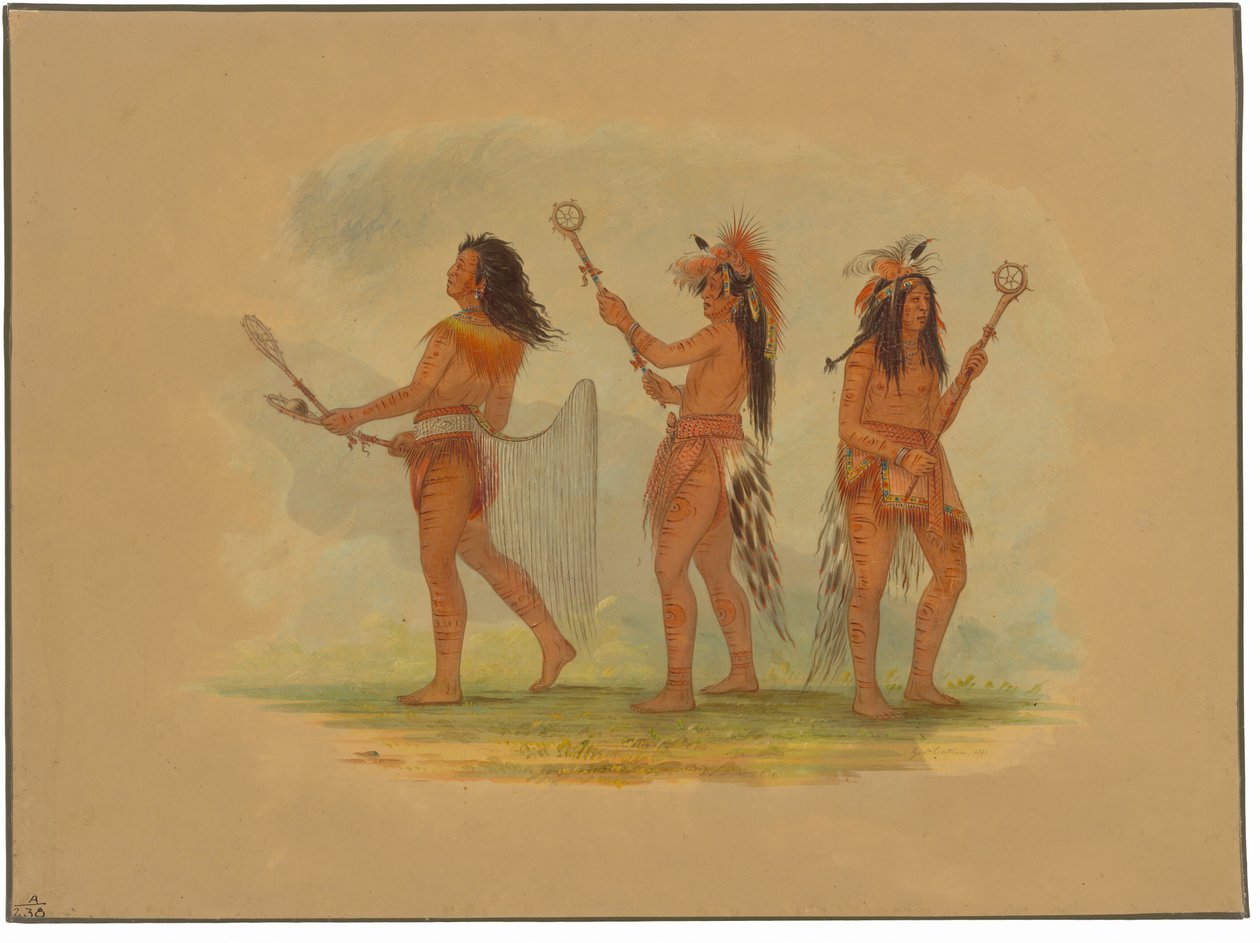Três jogadores de bola famosos - Choctaw, Sioux e Ojibbeway de George Catlin