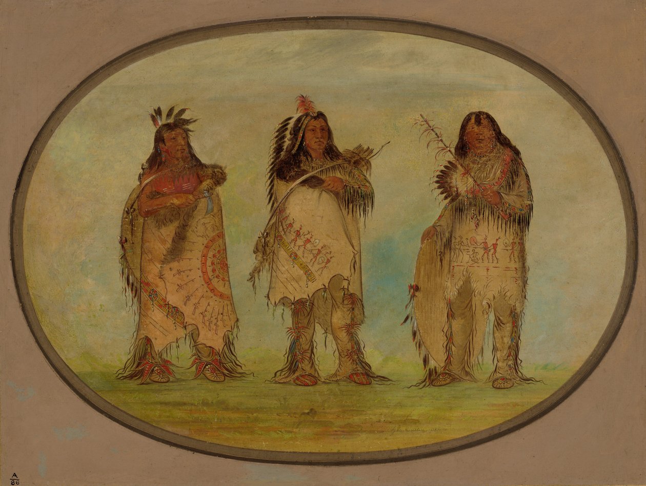 Três Distintos Guerreiros da Tribo Sioux, 1861. de George Catlin