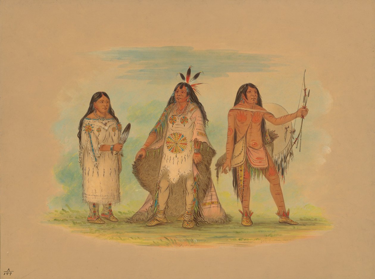 Três índios Minatarree, 1861. de George Catlin