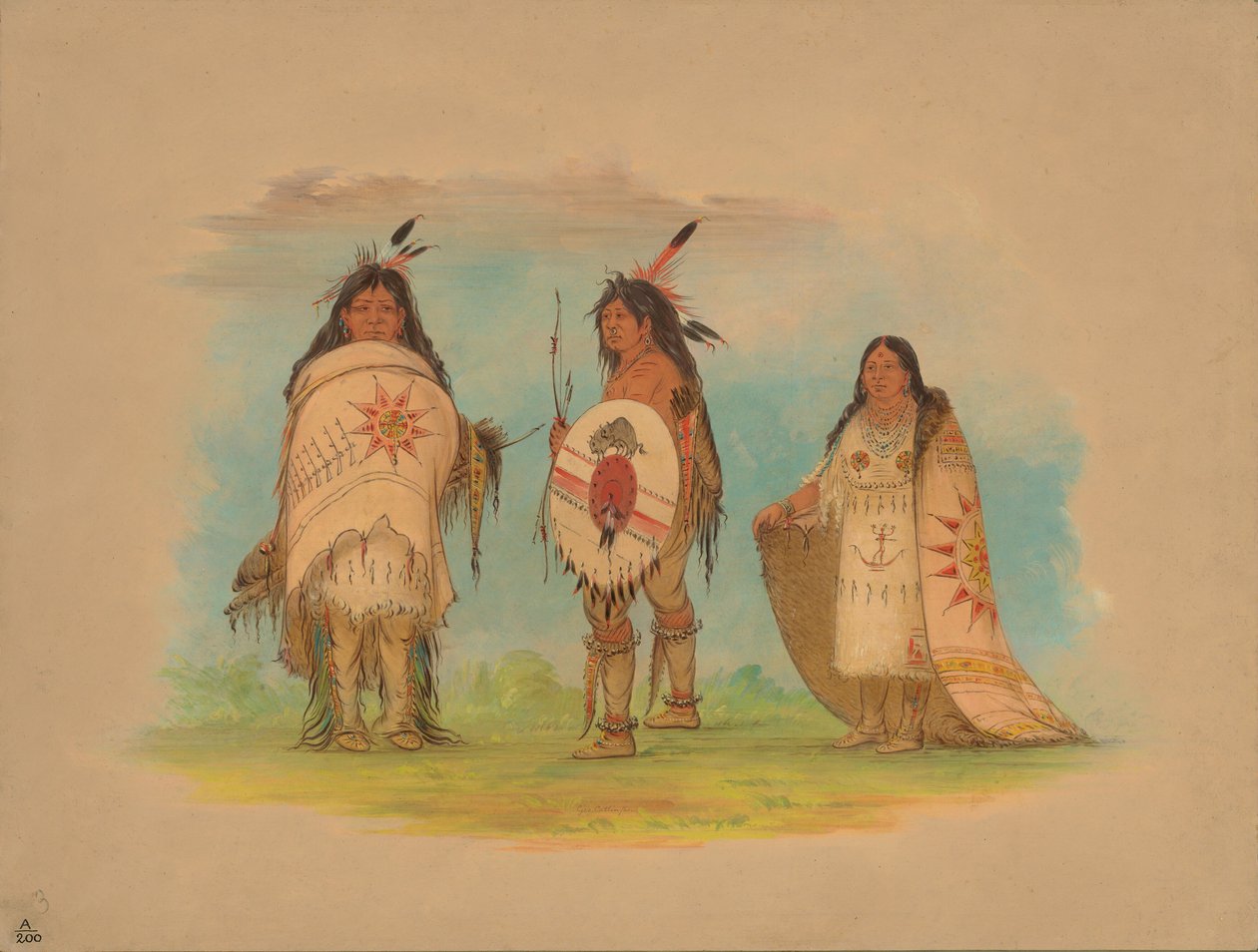 Três índios Riccarree, 1861. de George Catlin