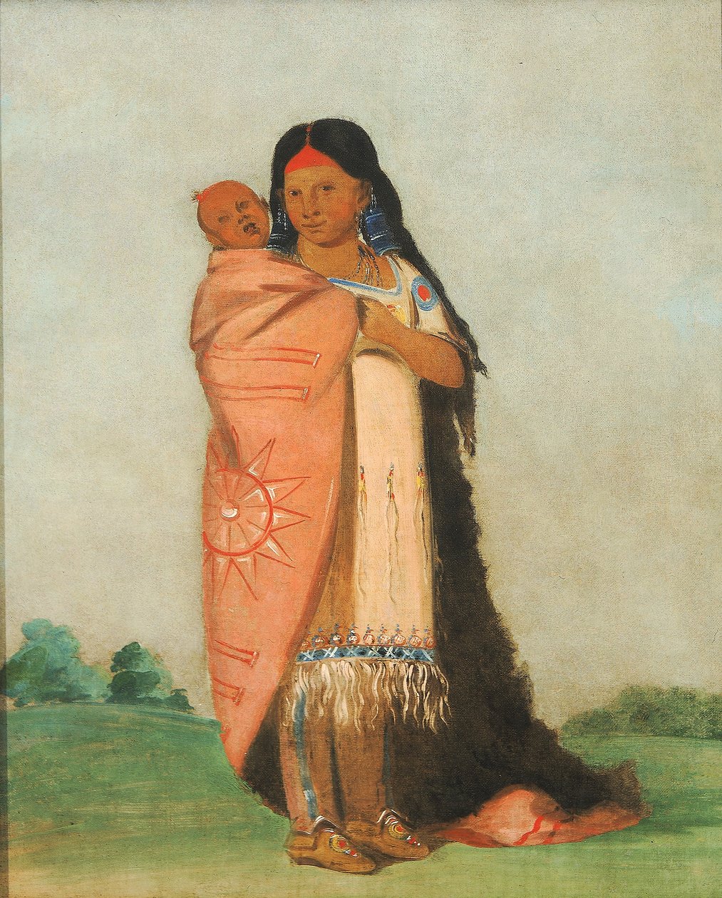 Tsee-moúnt, Grande Maravilha, carregando o seu bebé no seu manto de George Catlin