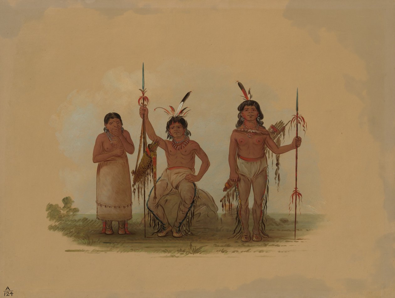 Dois guerreiros Arapaho e uma mulher, 18611869. de George Catlin