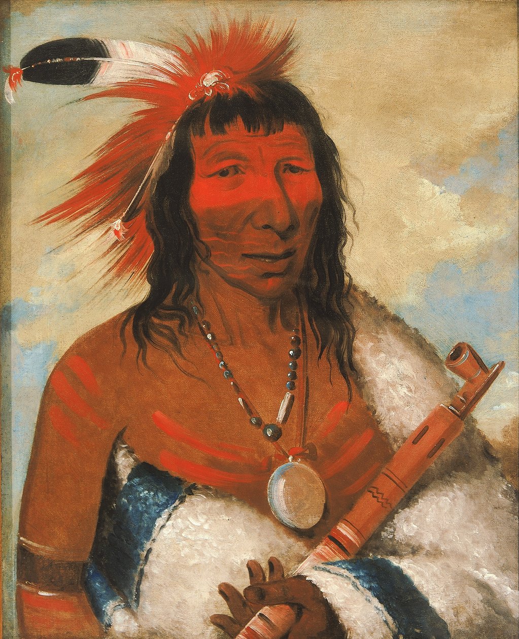 Wá-nah-de-túnk-ah, Águia Grande (ou Cão Negro), chefe do bando O-hah-kas-ka-toh-y-an-te de George Catlin