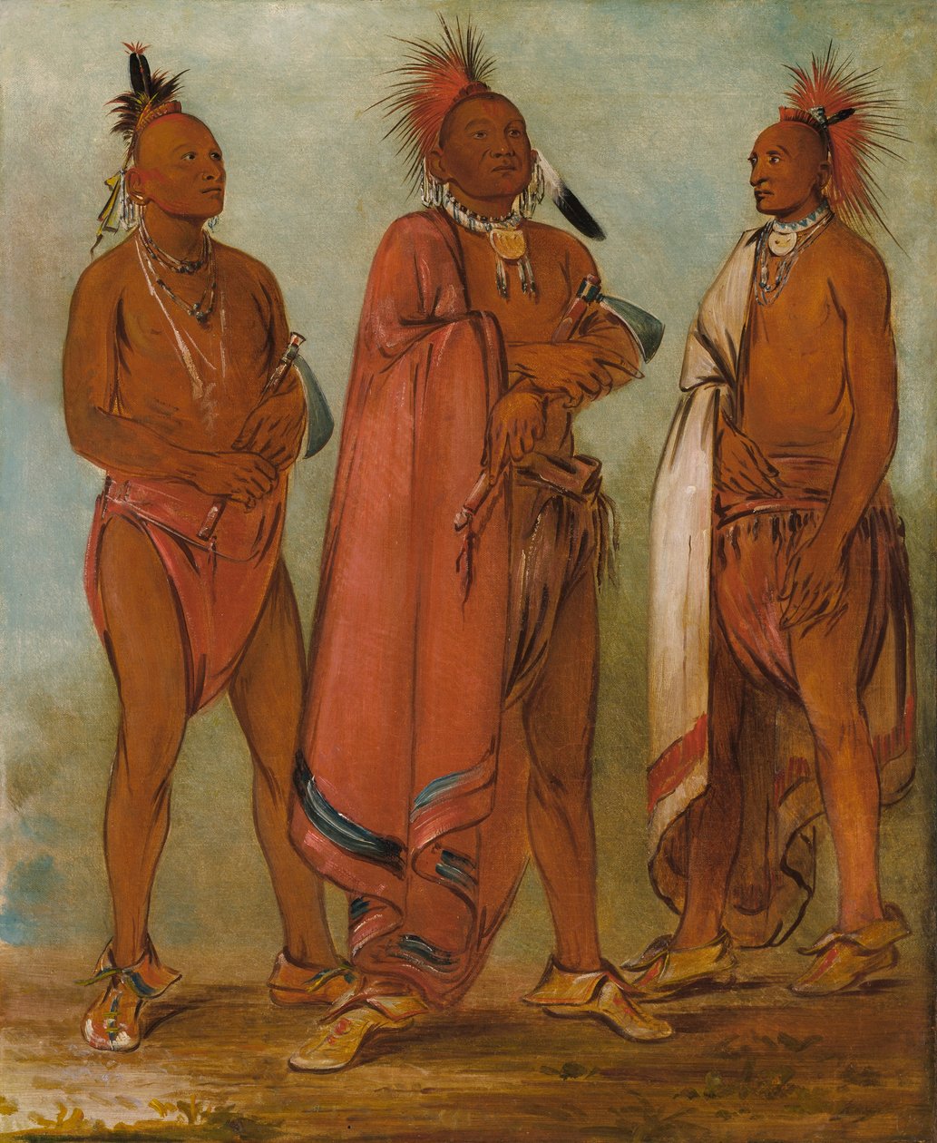 Wa-másh-ee-sheek, Aquele que leva; Wa-chésh-uk, Guerra; Mink-chésk, Três jovens ilustres de George Catlin