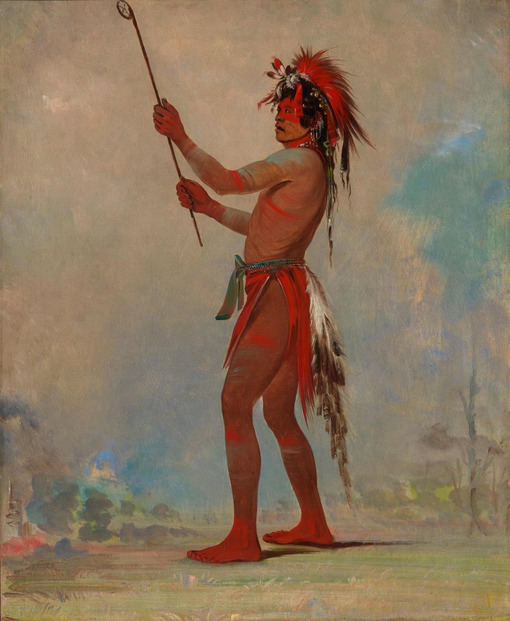 We-chúsh-ta-dóo-ta, Homem Vermelho, um Distinto Jogador de Bola, 1835. de George Catlin