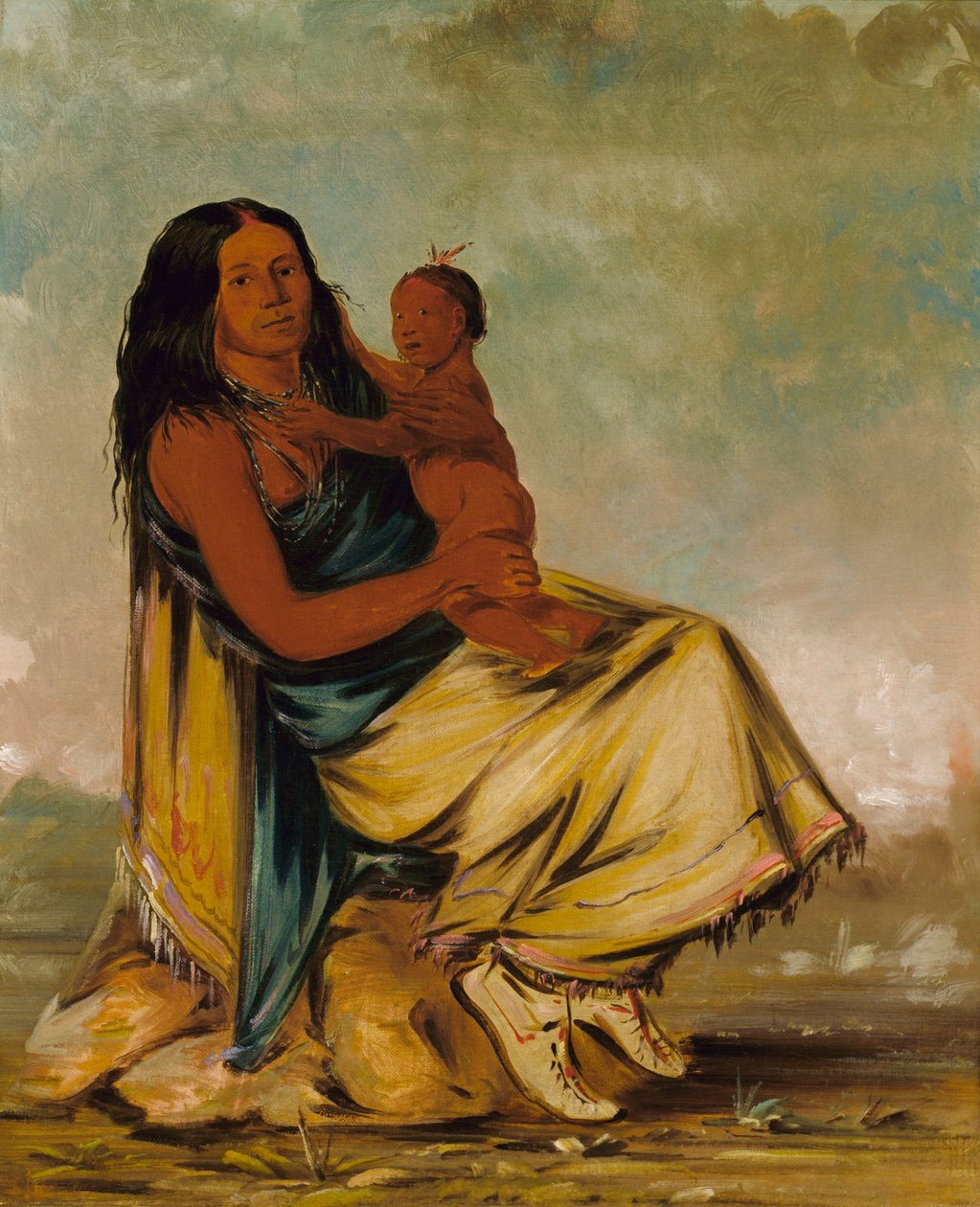 Wáh-chee-te, mulher de Cler-mónt, e filho de George Catlin
