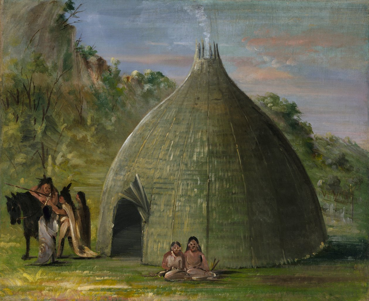 Wichita Lodge, telhado de palha com pradaria, 1834-1835. de George Catlin