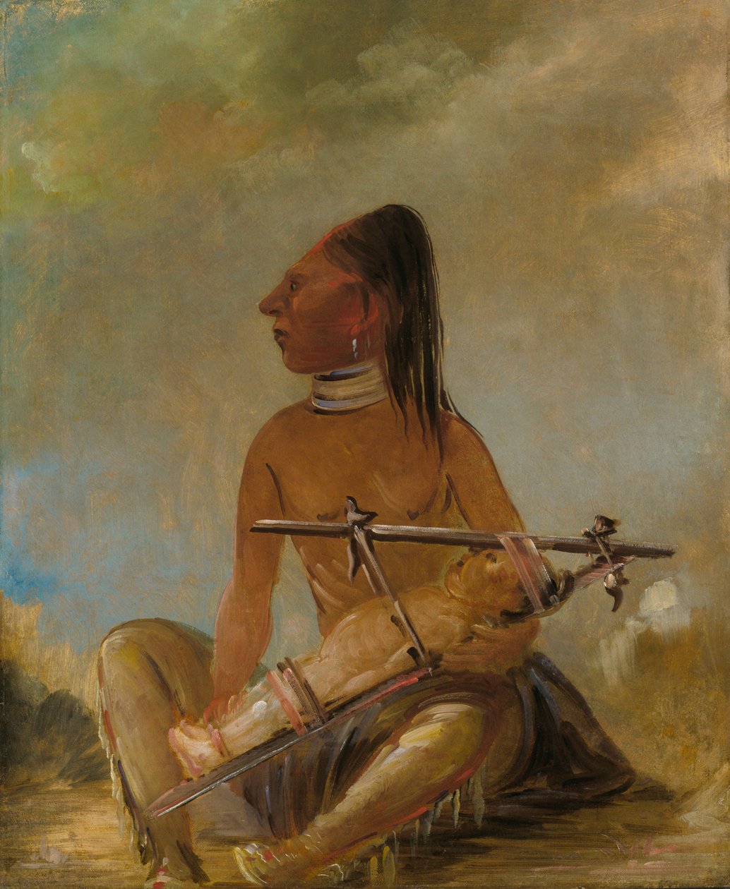 Mulher e criança, mostrando como as cabeças das crianças são achatadas, 1837-1839 de George Catlin