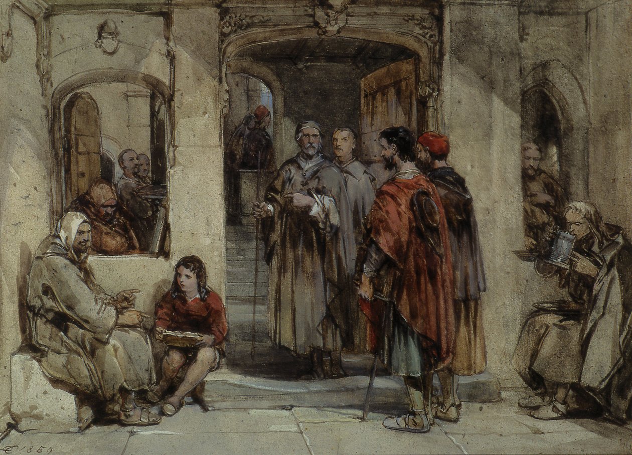 Uma cena da vida monástica, 1850 (wc no papel) de George Cattermole