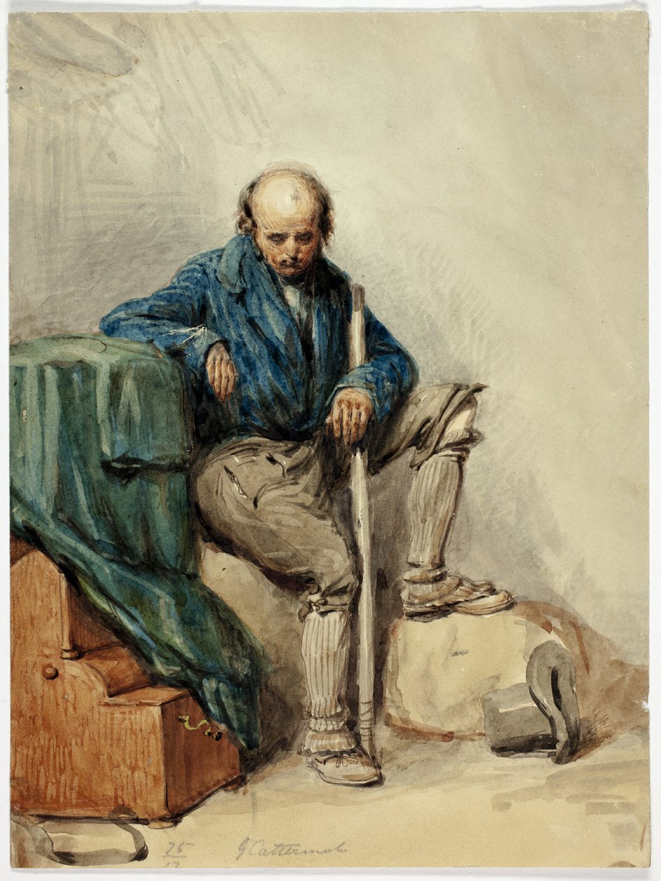 Homem careca sentado sobre pertences (anverso); Senhora de vestido amarelo (verso) de George Cattermole