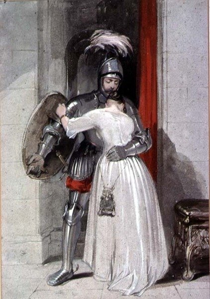 Lady and Knight (aguarela) de George Cattermole