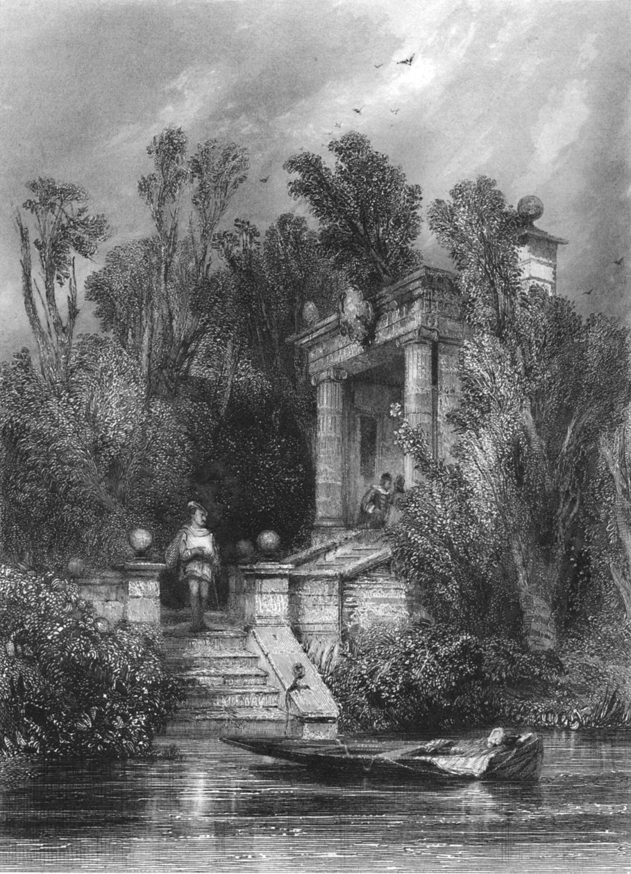 Cena de Faustus. Margaret conhece Faustus na casa de verão, c1870 de George Cattermole