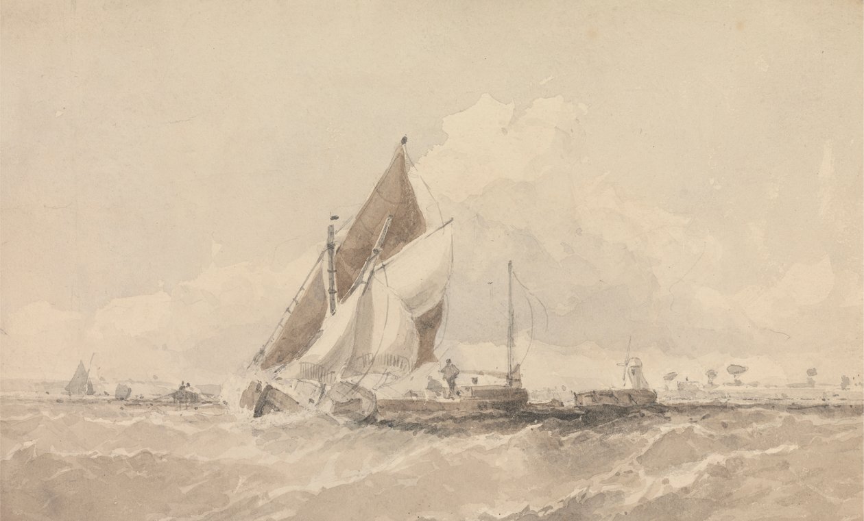 Barcos e Barcos à Vela num Mar de Choppy de George Chambers