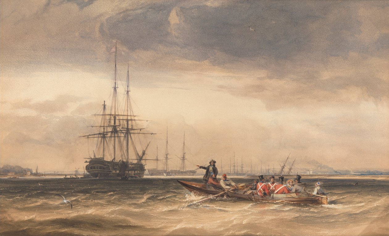 Soldados a Remar para um Indiaman na Frota Norte de George Chambers