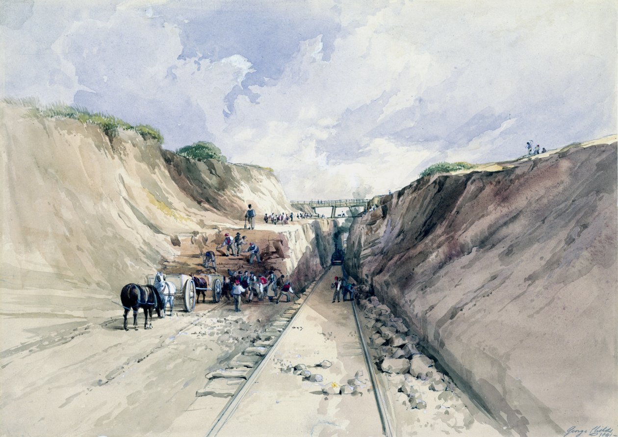 Cavando um corte na Great Western Railway, 1841 (wc no papel) de George Childs