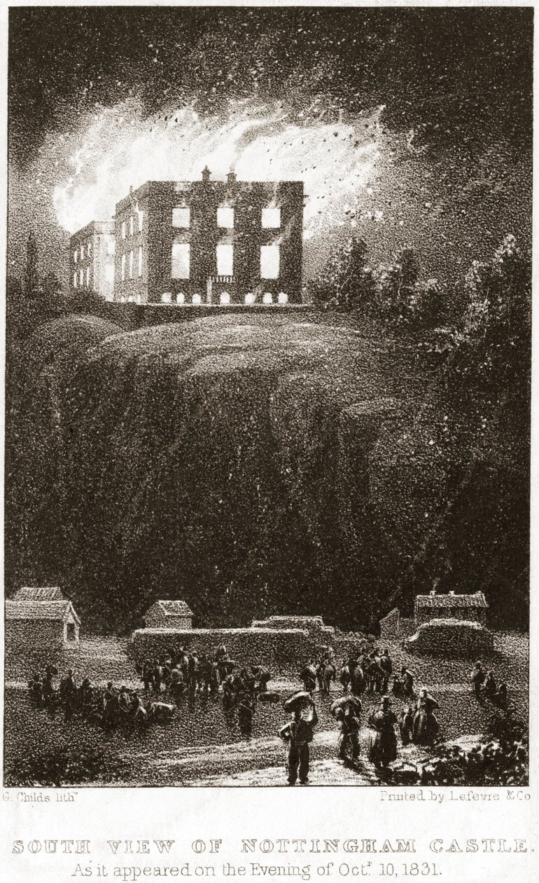 Castelo de Nottingham em chamas, visto do sul, 1831 de George Childs