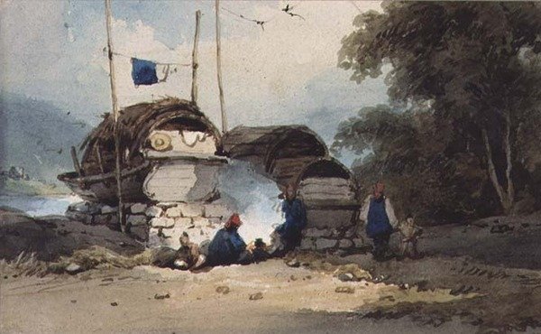 Um acampamento à beira-rio, China de George Chinnery