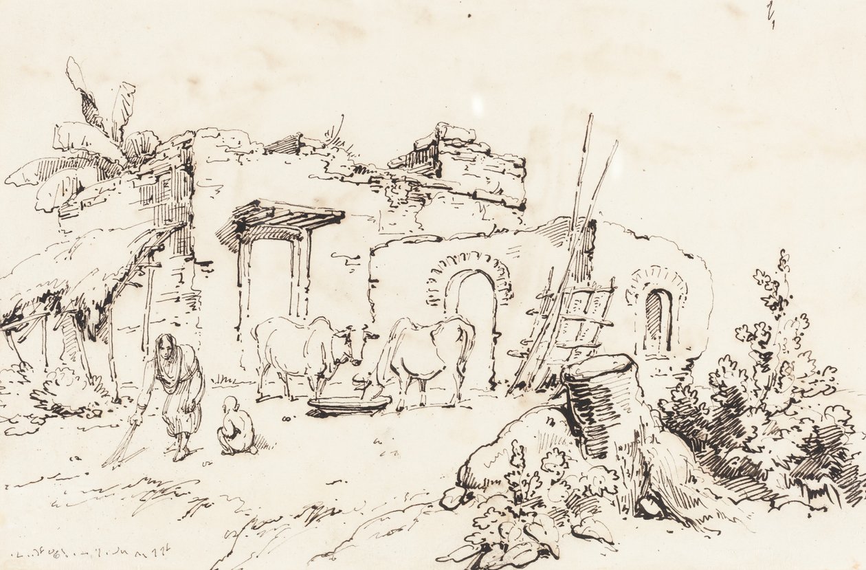 Uma cena de vila na Índia [verso] de George Chinnery