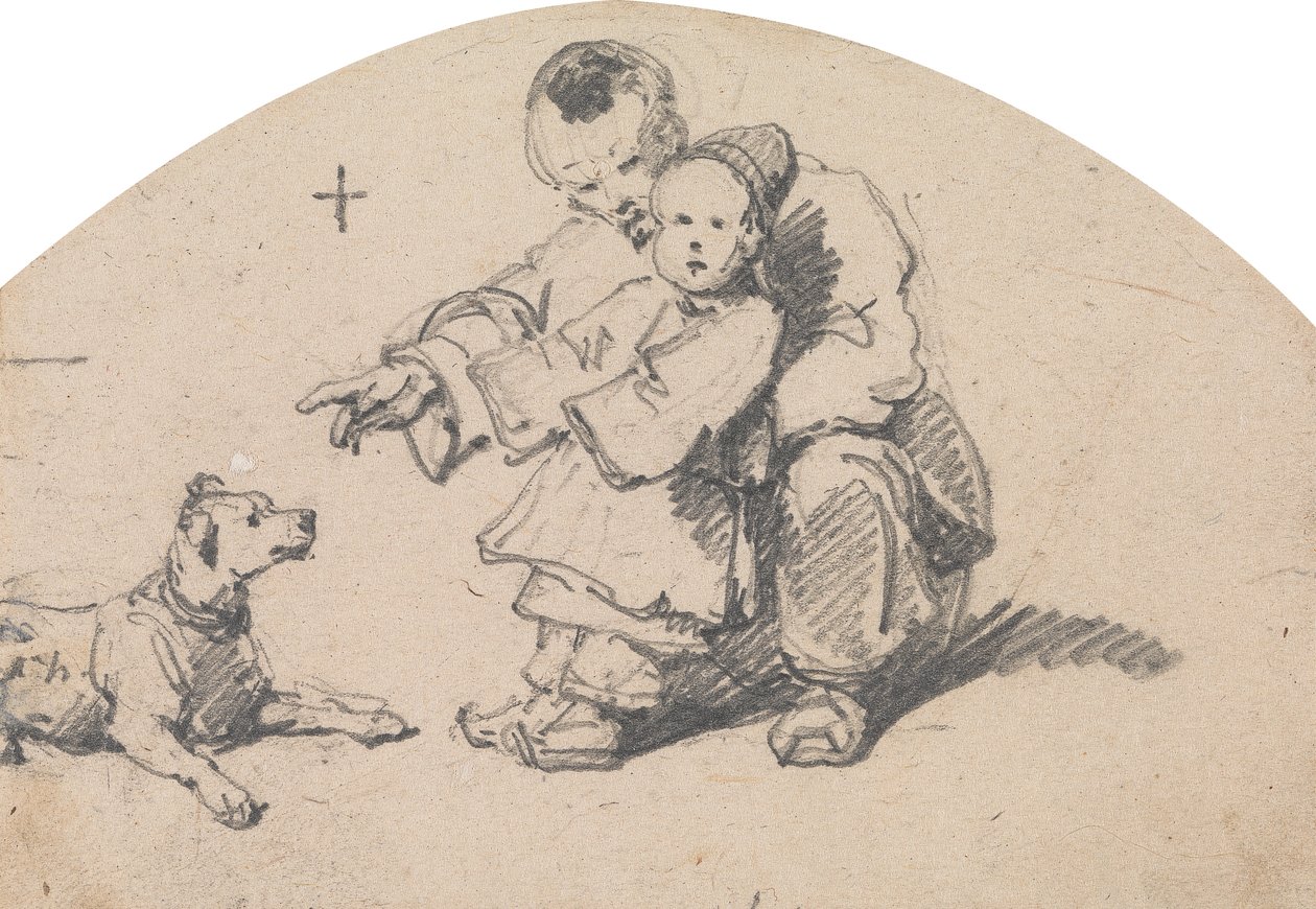 Pai e filho chinês com cão de George Chinnery