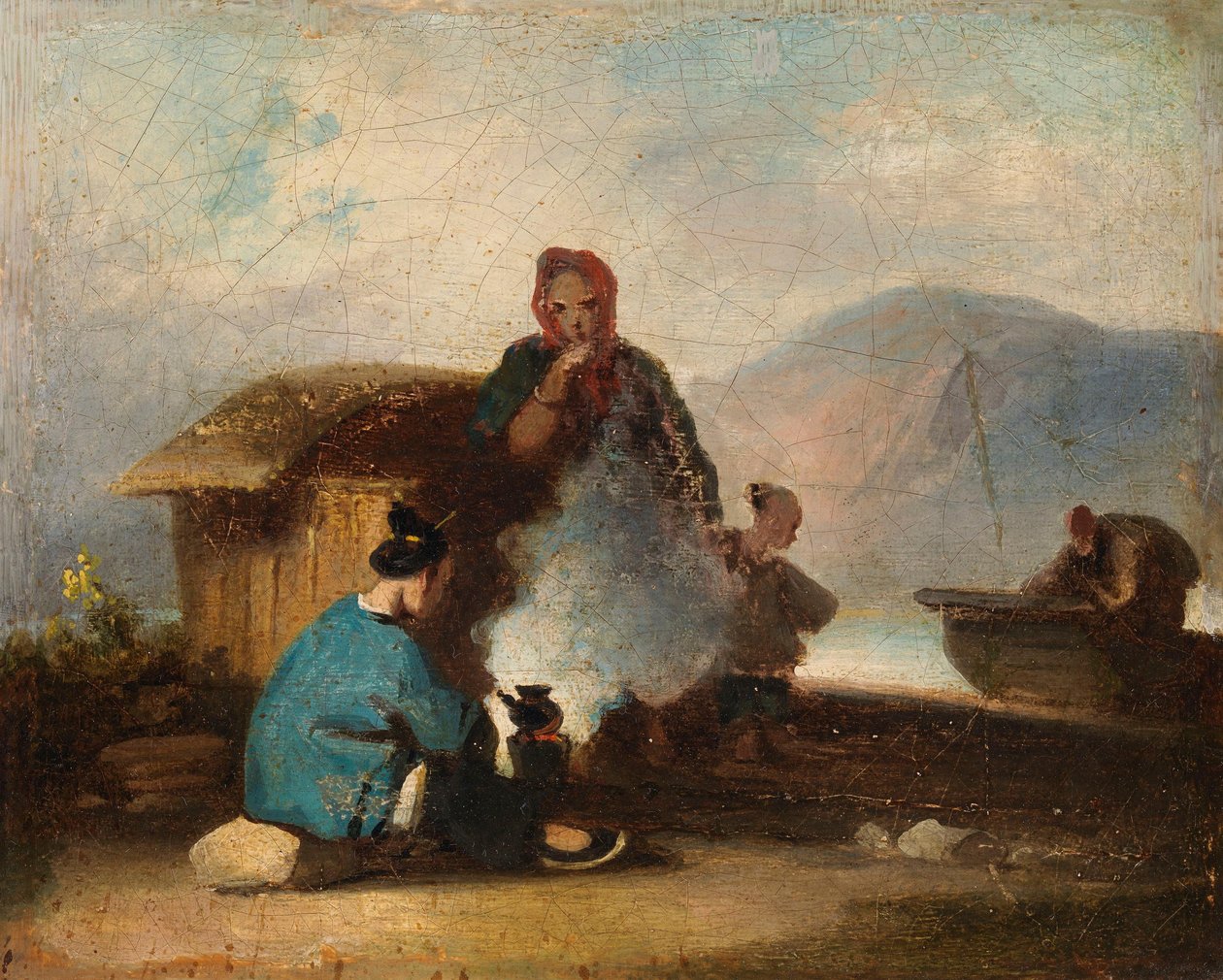 Cena chinesa, mulheres a preparar chá de George Chinnery
