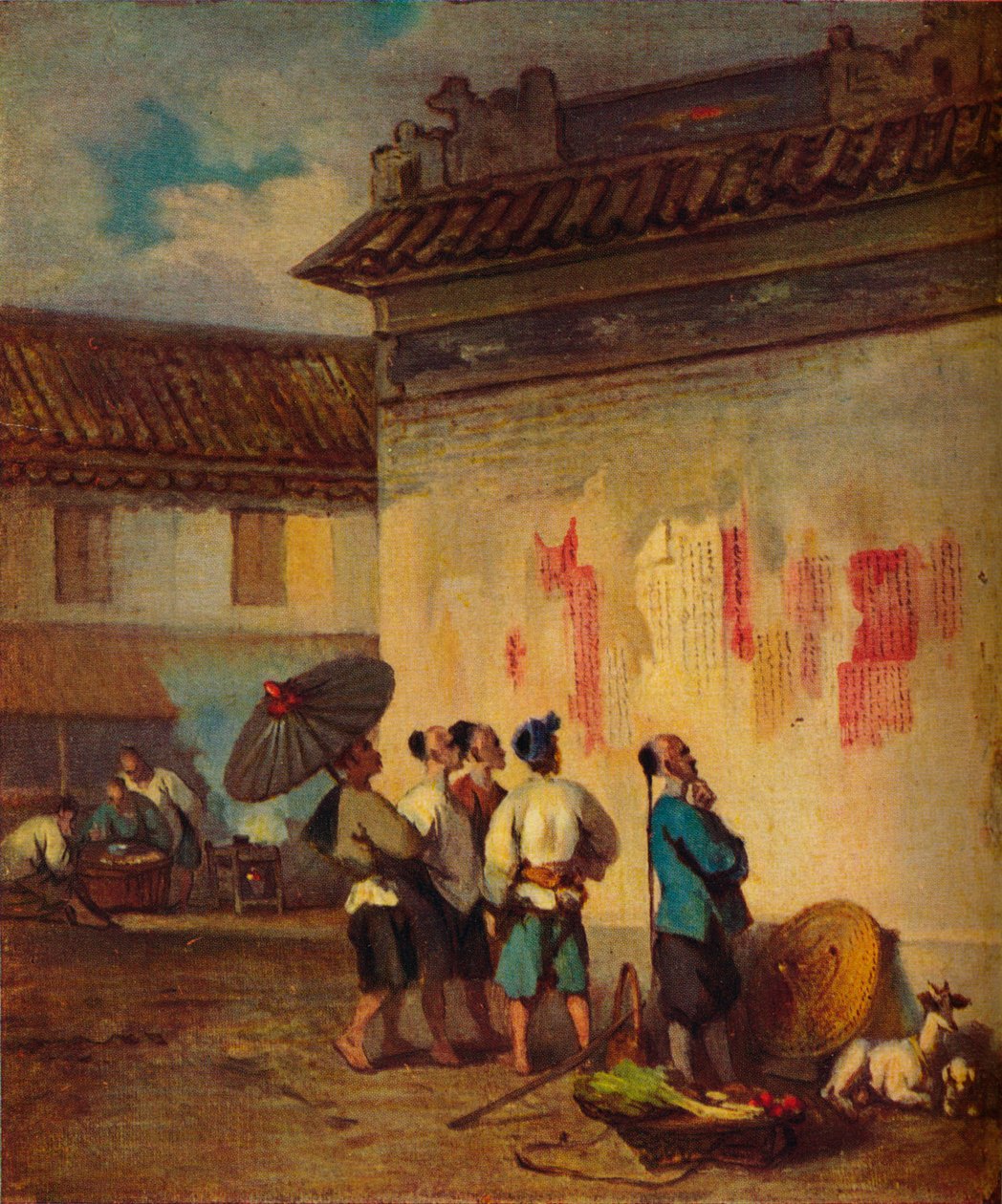 Coolies Lendo uma Proclamação, Macau, c1840 de George Chinnery