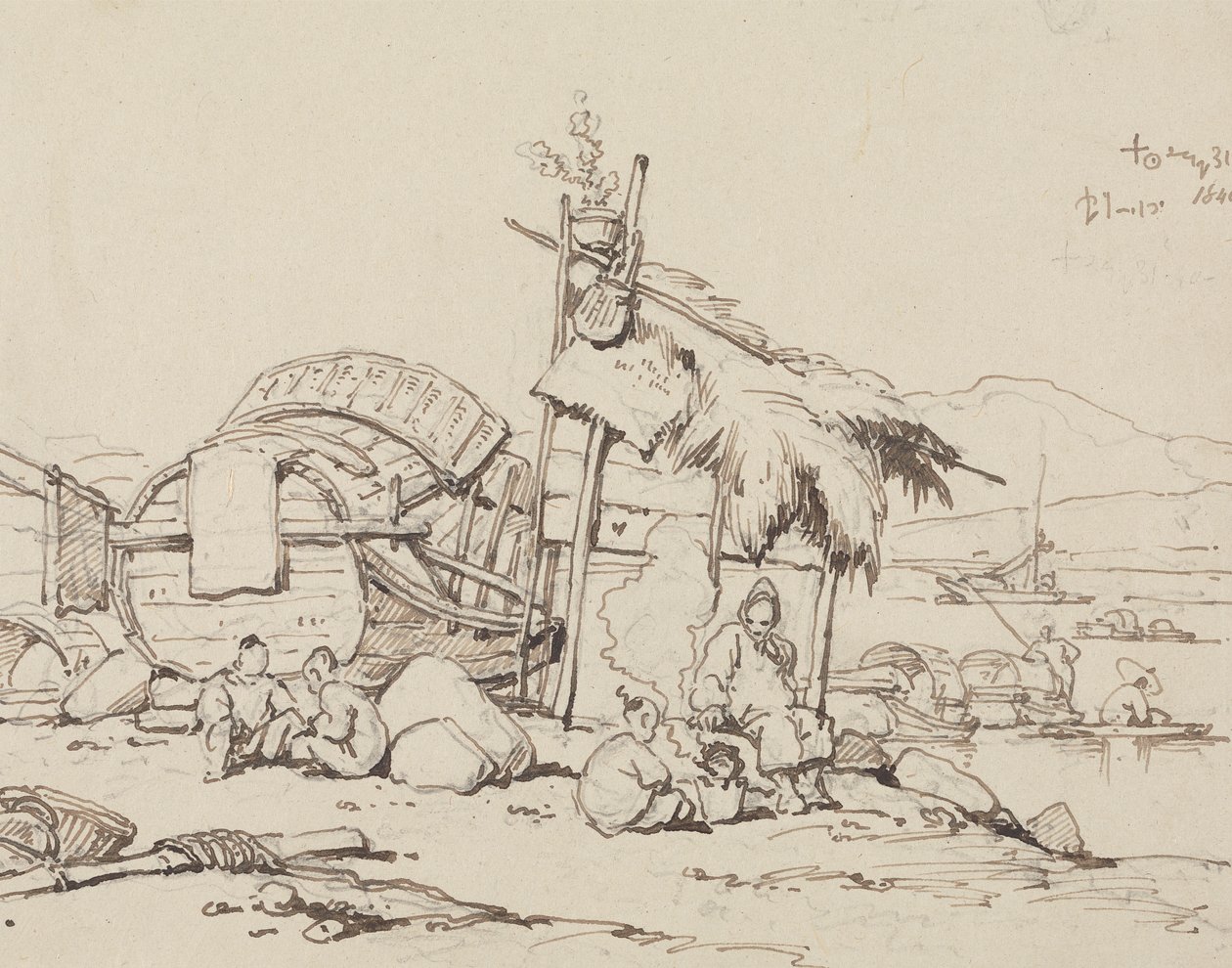 Velho e Crianças Sentadas, Cozinhar de George Chinnery